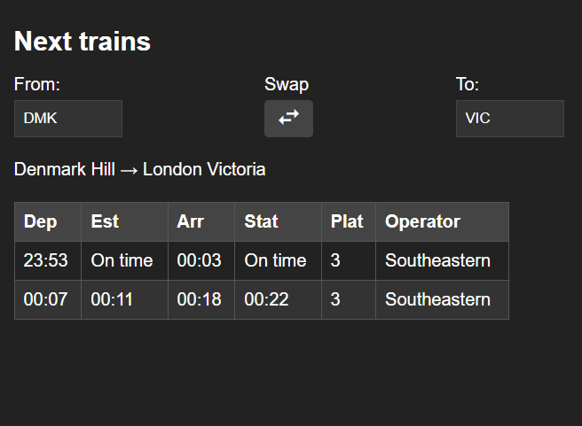 Next train screenshot
